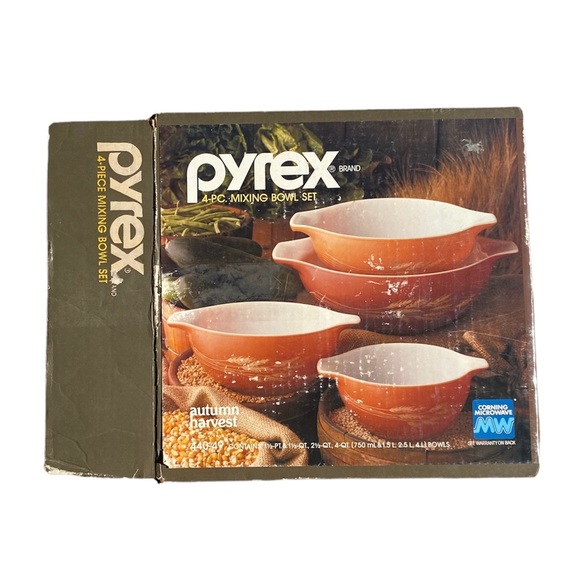 Pyrex Corning Autumn Harvest 4 Piece Mixing Nesting Bowl Set 440-49 NEW Open Box - Picture 15 of 16